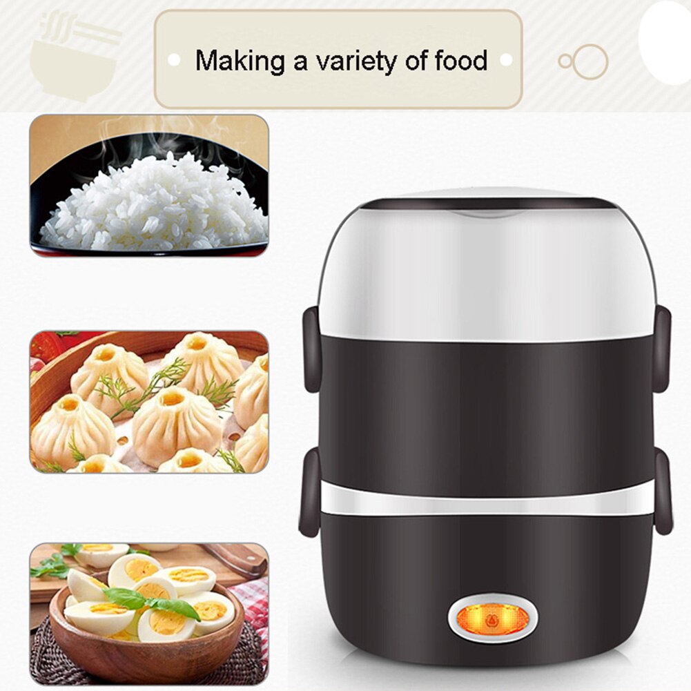 Mini Electric Rice Cooker Stainless Steel 2/3 Layers Steamer Portable Meal Thermal Heating Lunch Box Food Container Warmer