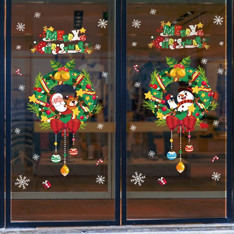 Snowman Wall Sticker DIY Christmas Party Home Decoration Windows Door PVC Stickers Year Household Glass Wall Sticker: Style 16