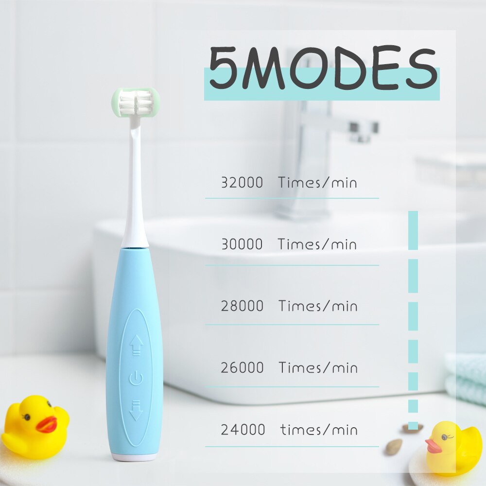 Cepillo de dientes eléctrico sónico para niños, dispositivo de limpieza de dientes ultrasónico en forma de U, 3D, recargable por USB, 5 modos