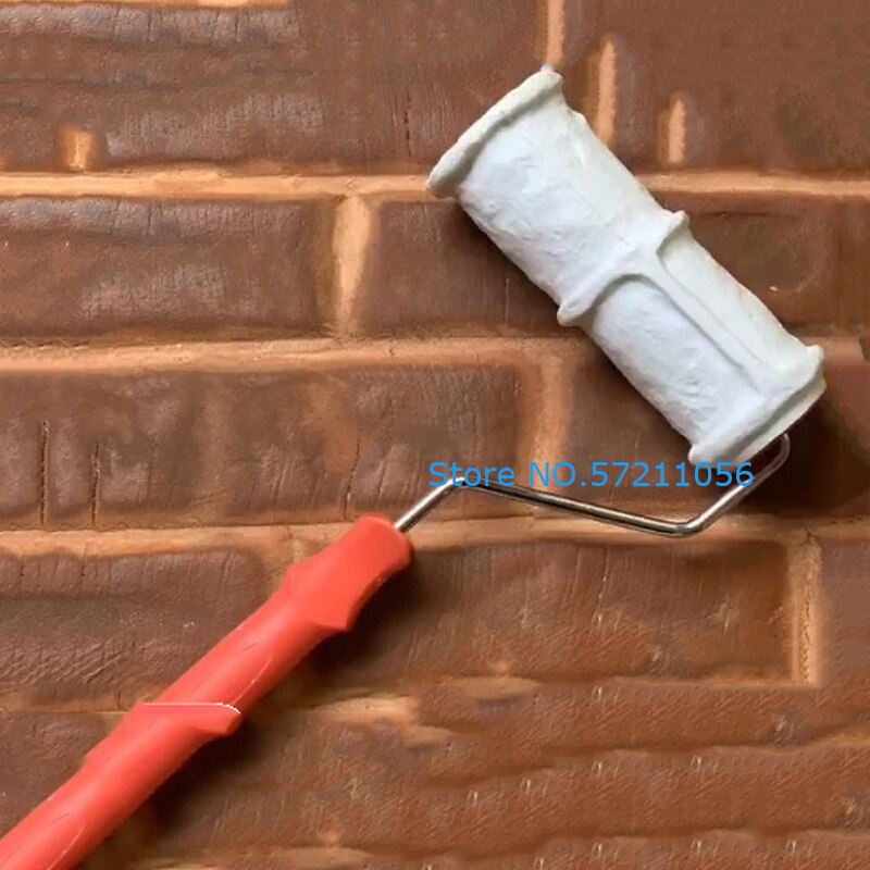 Brick Pattern Paint Roller 8 Inch Brush Handle Rubber Embossing Art Construction Tool Home DIY Paint Roller Wall Decoration
