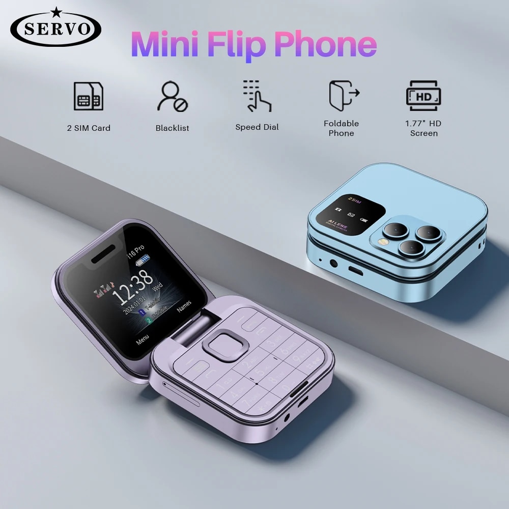 SERVO I16 Pro MIni Fold mobiele telefoon 2G GSM Dual SIM-kaart Speed Dial Video Player Magic Voice 3,5 mm Jack FM Kleine Flip mobiele telefoon