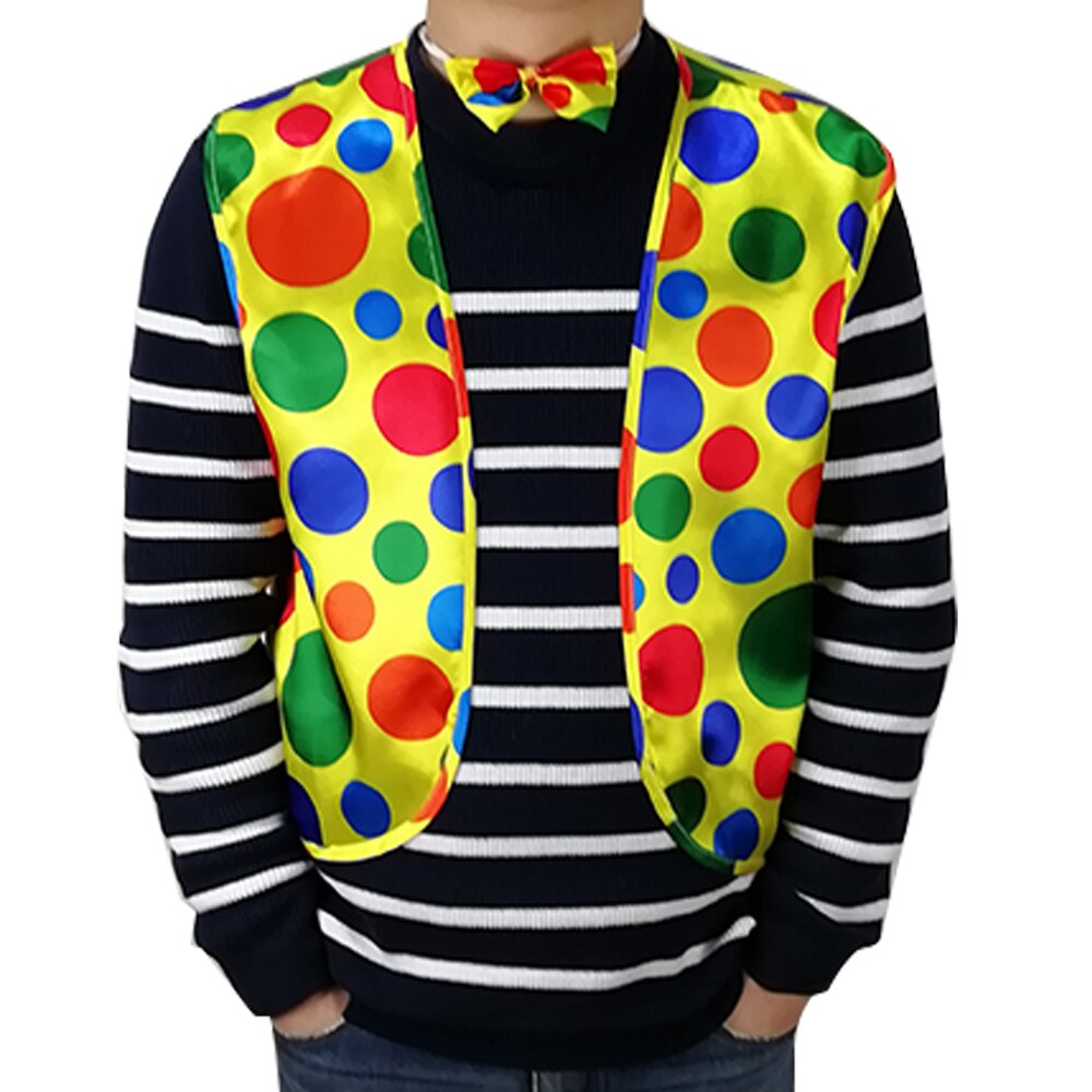 Trcosplay volwassen heren vest met gekleurde stippen circus clown vest en vlinderdas magische showkleding maskerade kostuums clown serie