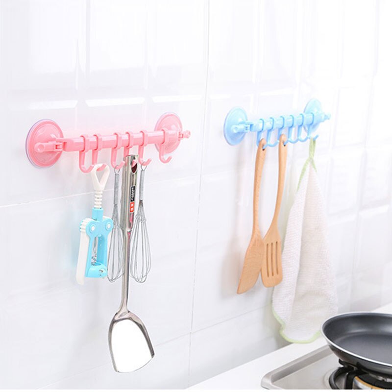 Colgador de toallas de baño con ventosa ajustable, estante colgante con cierre tipo ventosa, organizador de cocina, 6 ganchos