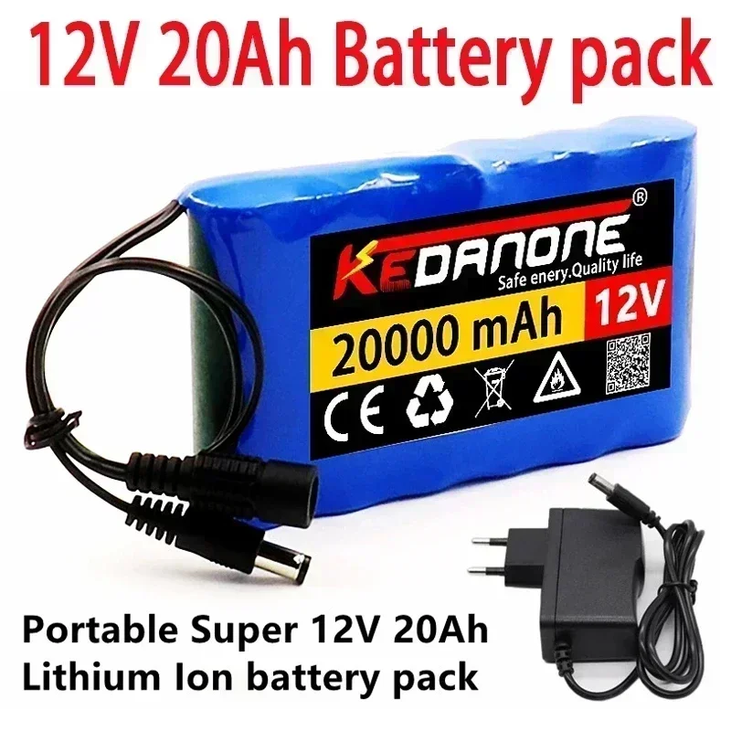 Portable Super 12V 20000mah battery Rechargeable Lithium Ion battery pack capacity DC 12.6v 20Ah CCTV Cam Monitor + charger