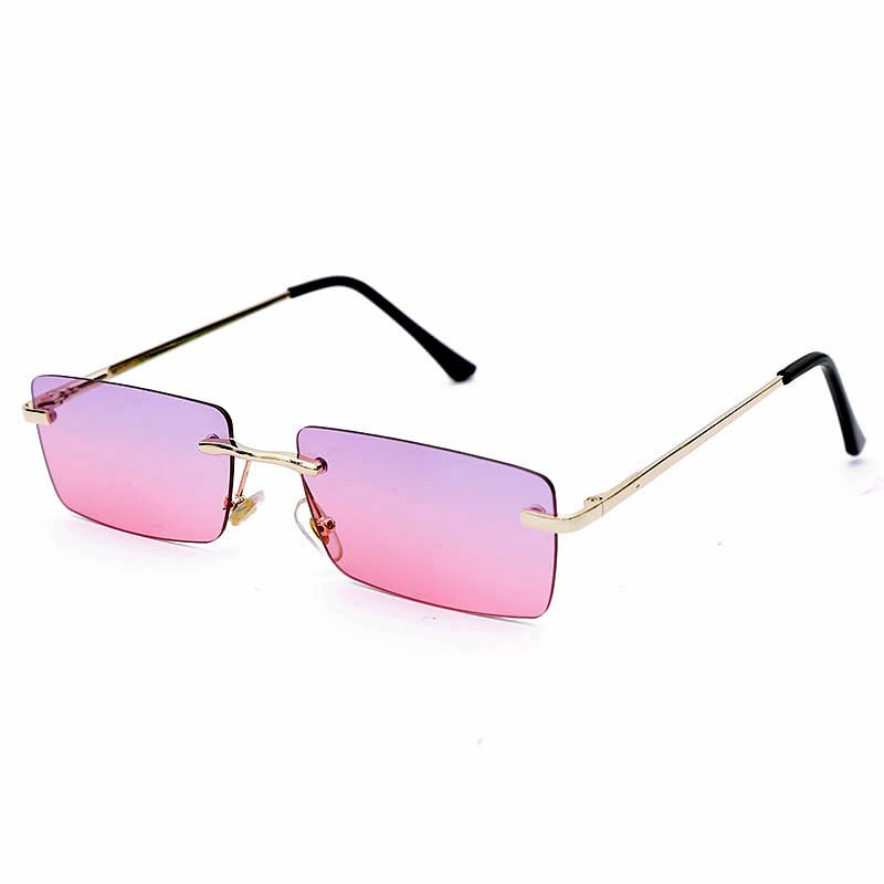 Hip hop solbriller uden kant kvinder mænd rektangulære solbriller mærke metal solbriller streetwear briller: Lyserød