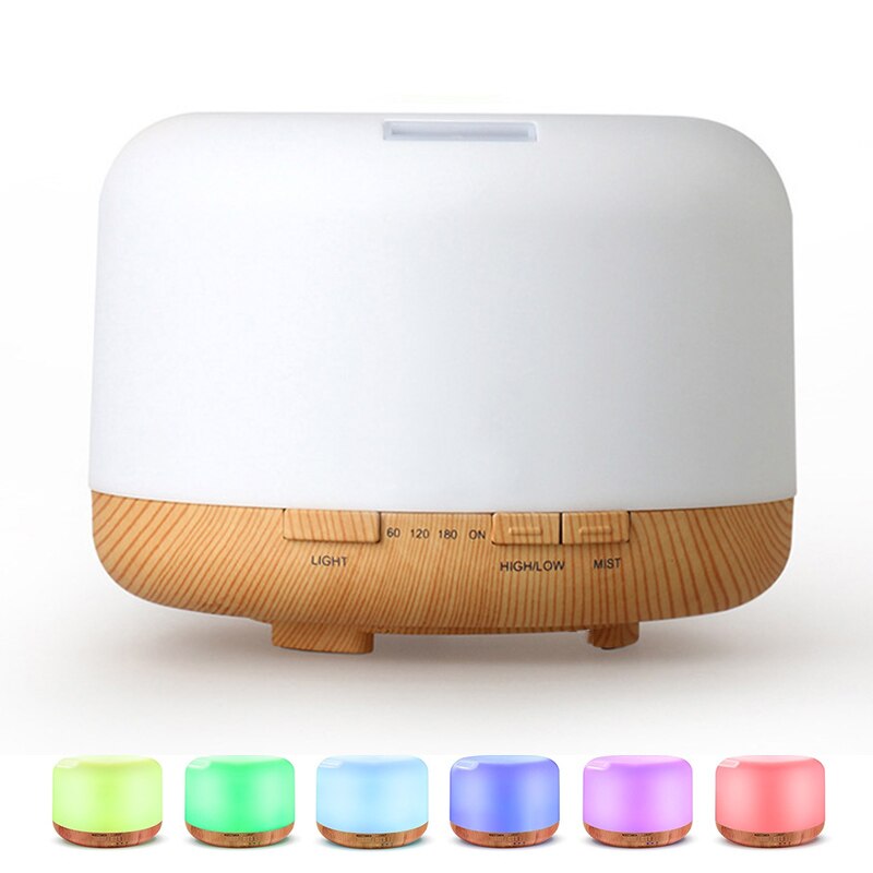Aroma Essential Oil Diffuser Ultrasonic Air Humidifier 7 Colors Changing Led Fogger Mist Maker Household Air Freshener 500ml: Light wood grain / UK