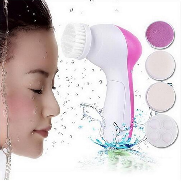 5 In 1 Battery Electric Rotating Facial Cleansing Brush Waterproof Face Cleanser Machine Soft Cleaning Massage Skin Care Tools