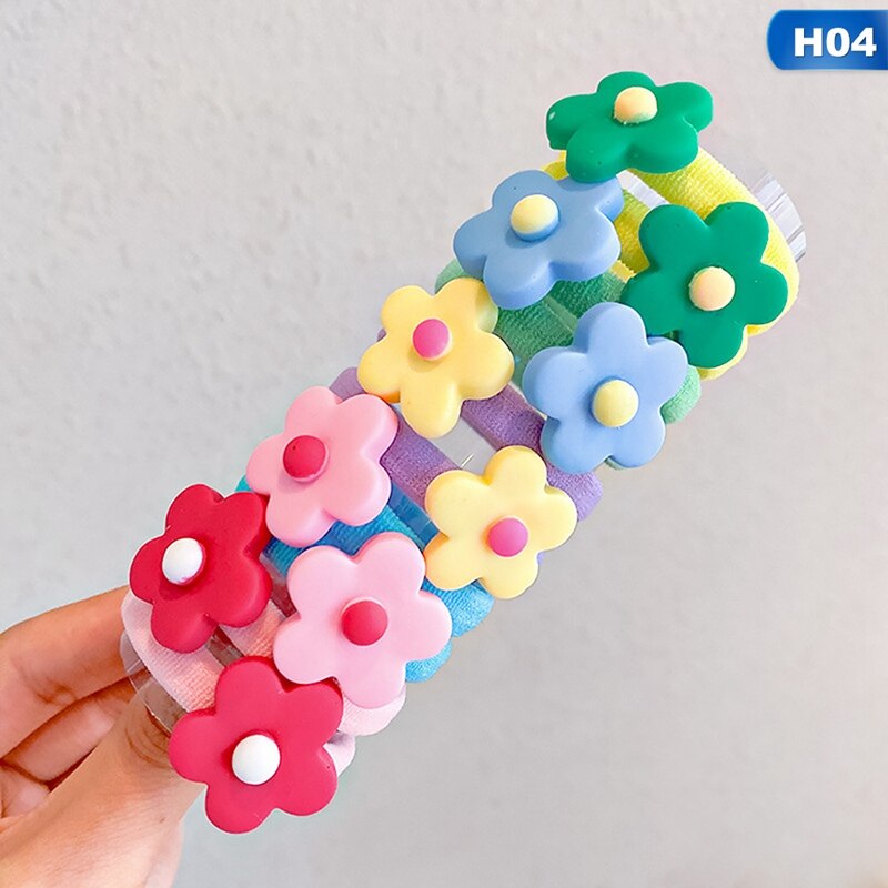 10pcs/bag Cute Cartoon Fruit Flower Elastic Hair Rubber Bands For Children Kids Girls Scrunchie Tie Hair Ring Rope Accessories: H04
