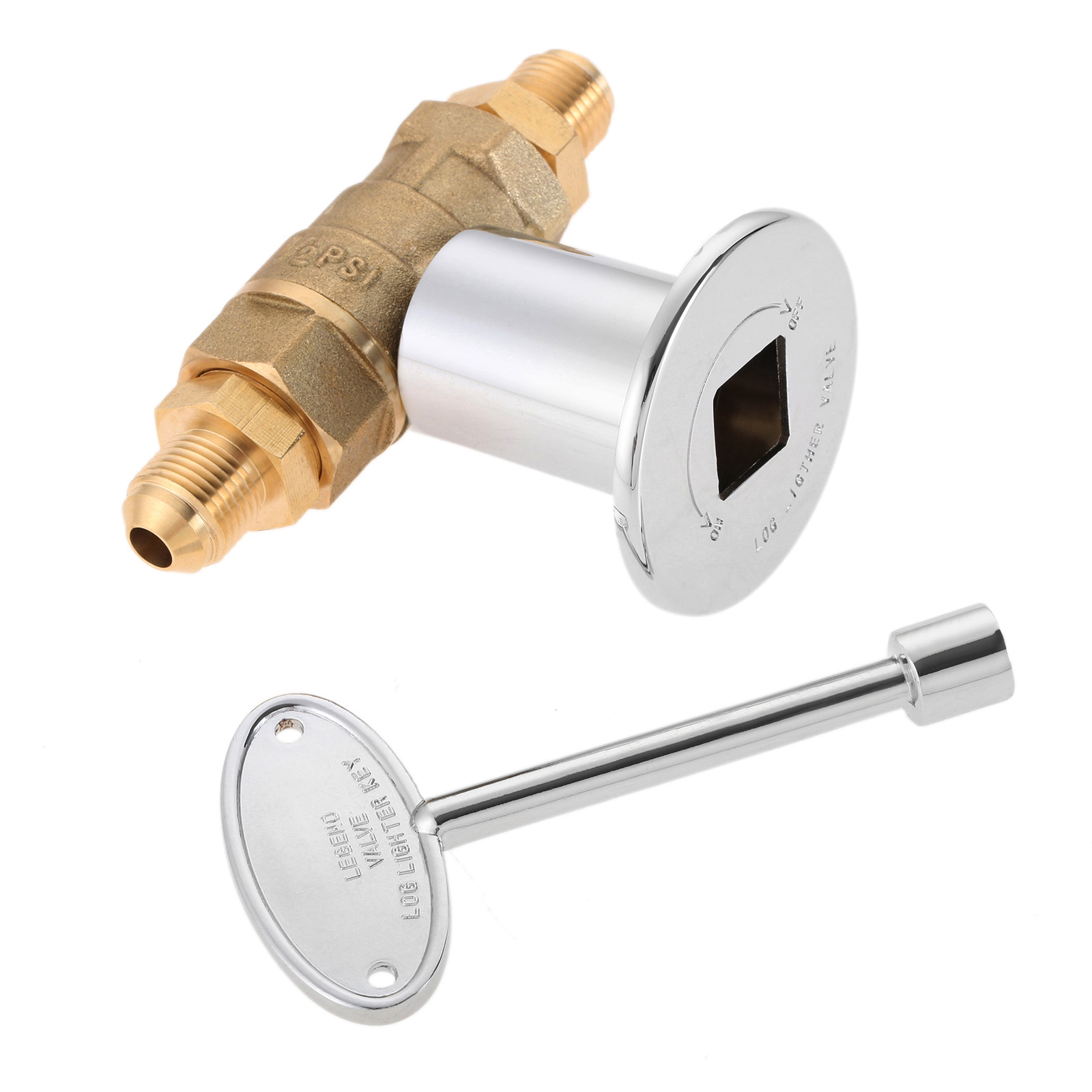 1/2 Inch Straight Quarter-Turn Shut-Off Valve Kit for Natural Gas or Liquid Propane Gas Fire Pits with Polished Chrome Flange