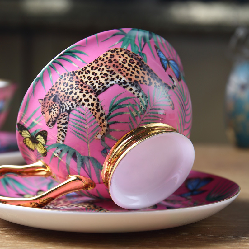 Creatieve Roze Bone China Mok Luipaard Bos Cheetah Keramische Kopje Koffie Melk Water Afternoon Tea Party Drinken Thuis Drinkware