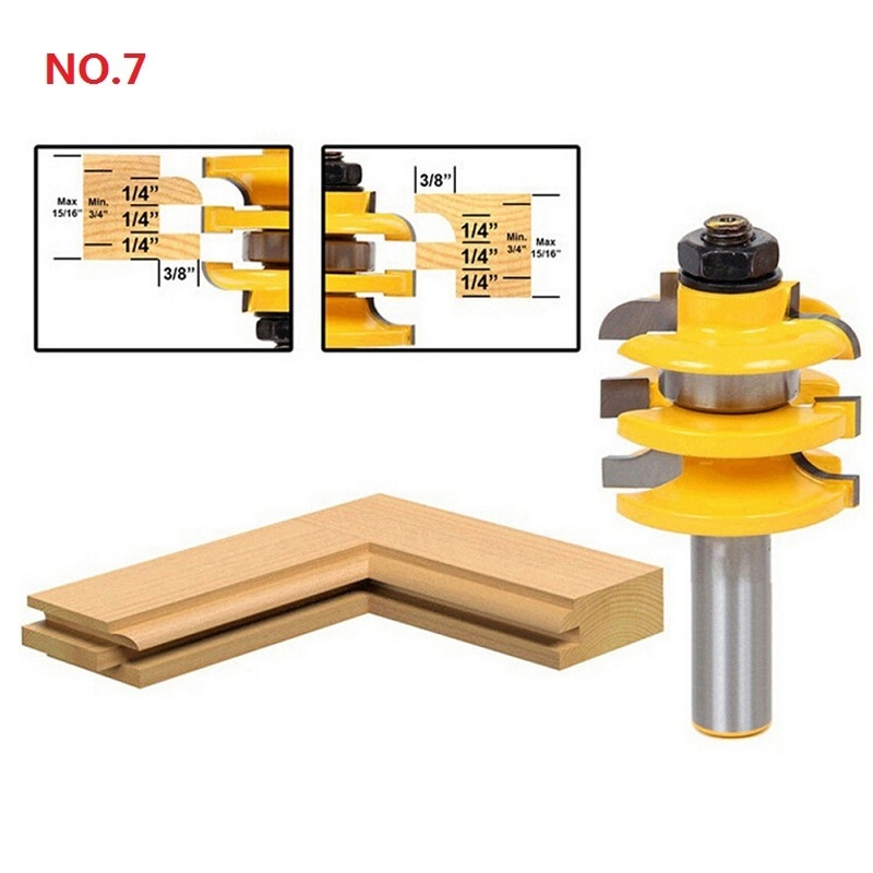 NO.1-10 Frees voor Hout 1/4 ''Schacht Tong Groove Frezen Boren Frezen Carving Set Floor Houtbewerking: NO.7