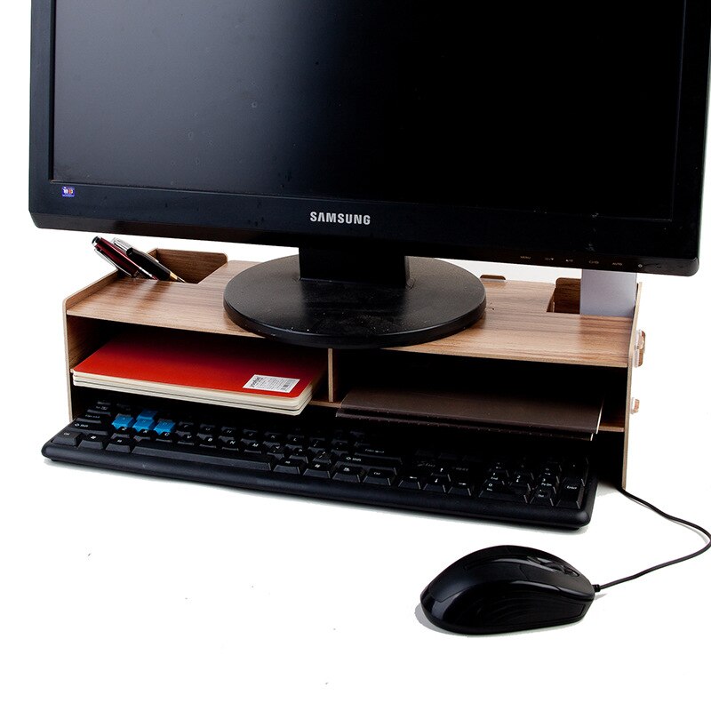 1 stuk houten desktop monitor verhoger tv standaard bureau organizer opbergdoos voor computer laptop