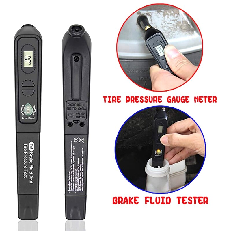 2 in 1 Portable Digital Brake Fluid Tire Pressure Tester, Auto Brakes Calibrated Tester with 3 Led Indicator