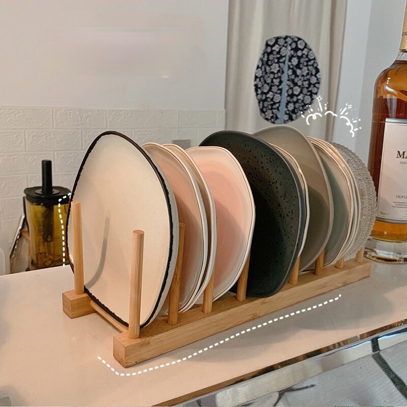 Japanese Wooden Storage Rack Retro Kitchen Storage Water Cups and Dishes Drain Rack Holding Solid Wood Shelves for Plate Racks