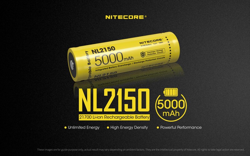 Next Generation Nitecore NL2150 Rechargeable Li-ion 21700 Battery 5000 mAh with CE &amp; ROHS Certifications: Default Title
