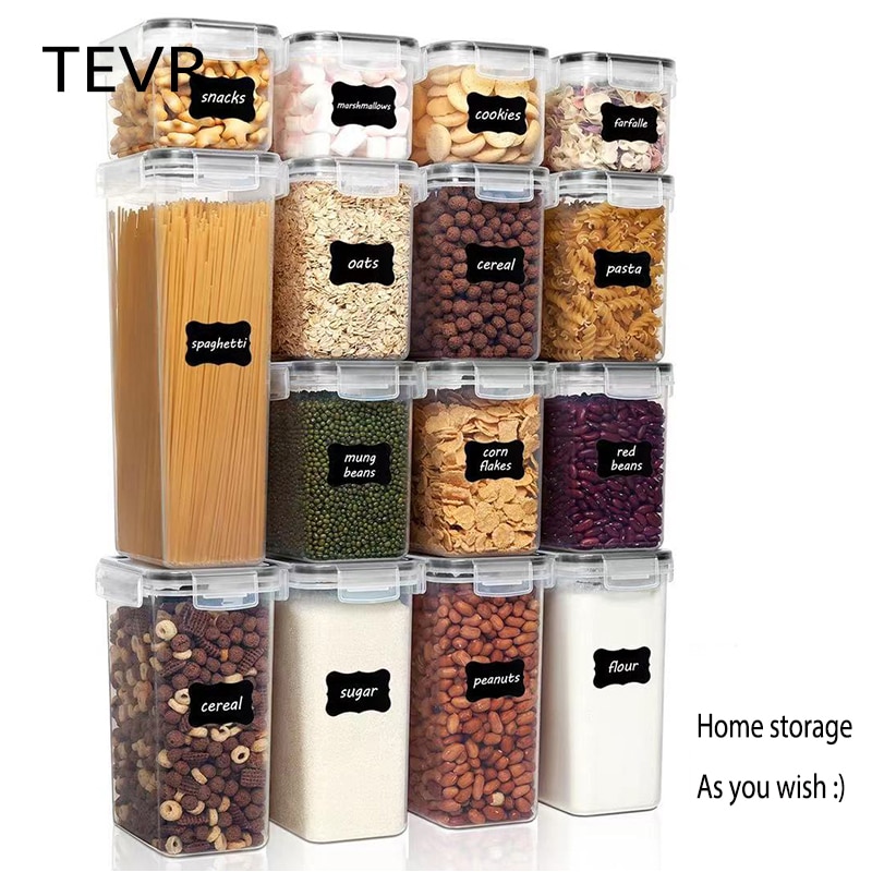 Kitchen Storage Food Storage Containers Jars for Bulk Cereals Plastic Transparent Sealed Cans for Flour Sugar Oatmeal Spices