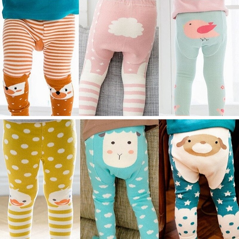 Mallas tejidas de algodón para bebé, Leggings de dibujos animados para niño, primavera y otoño, con estampado de animales para niño y niña de 0 a 4 años