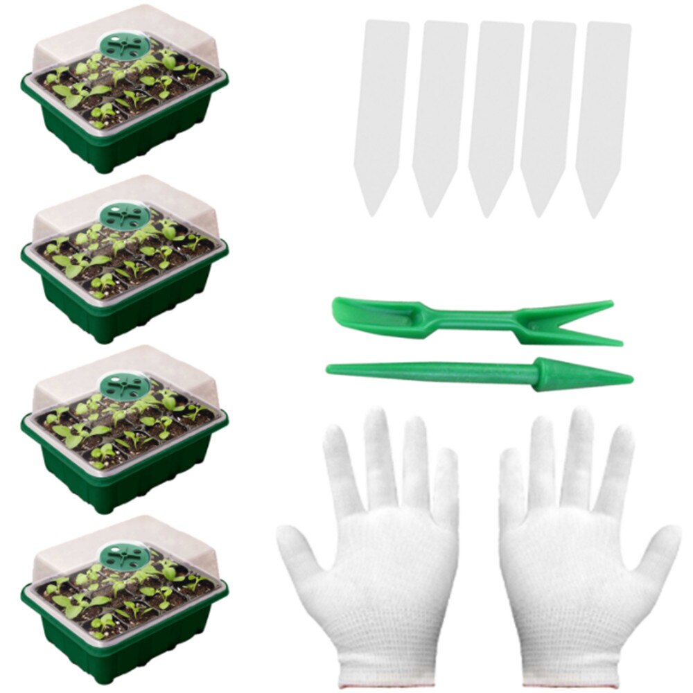 Plant potted seedling set 12 Holes Plastic Nursery Pot Seed Grow Planter Box Greenhouse Seeding Garden Seed Pot Tray With Lids