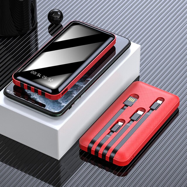 20000Mah Mini Power Bank 10000Mah Mobiele Telefoon Draagbare Oplader Led Externe Batterij Powerbank Draagbare Snel Opladen Powerbank: Red 10000 mAh