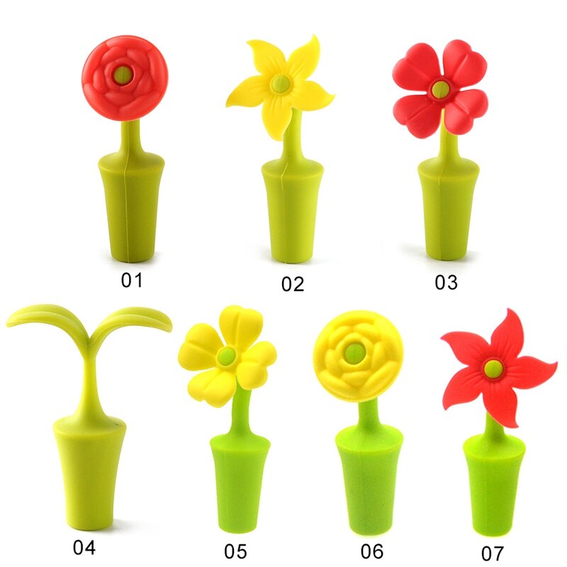 1Pc Silicone Flower Shaped Wine Stoppers Leak Wine Beer Bottle Cork Stopper Plug Wine Bottle Sealer Cap Barware Bar Kitchen Tool