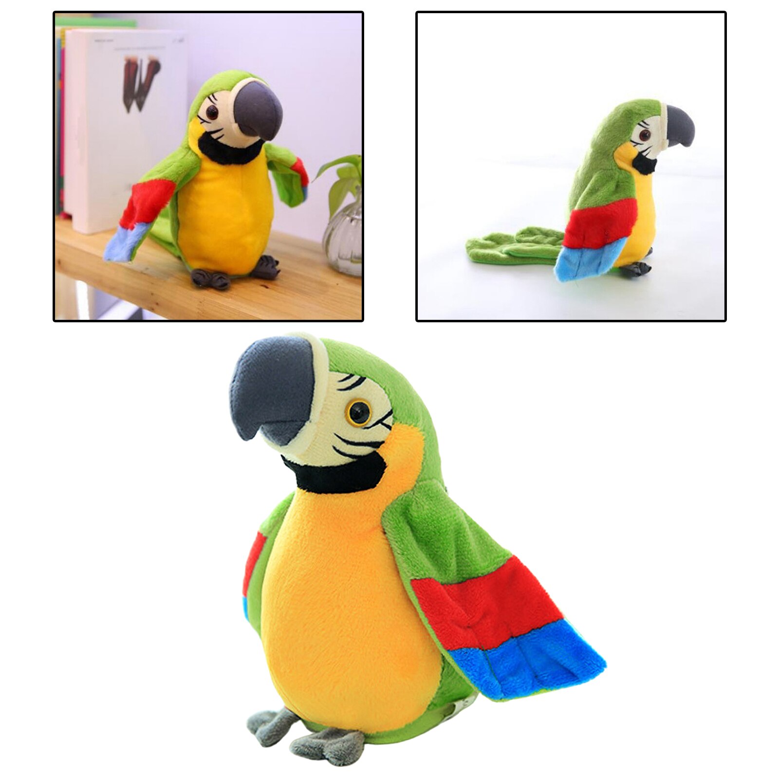 Talking Bird Parrot Record Toys Repeats What You Say Electronic Parrot Plush Toy Multifunctional: Sing Speak B Green