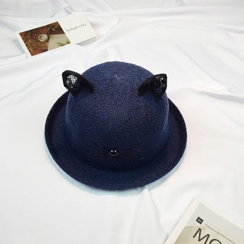 oZyc Sun Hat Women's Cat Lace Ear Summer Straw Hats For Women Beach Headwear 8 Colors Chapeau Femme Bucket Hat