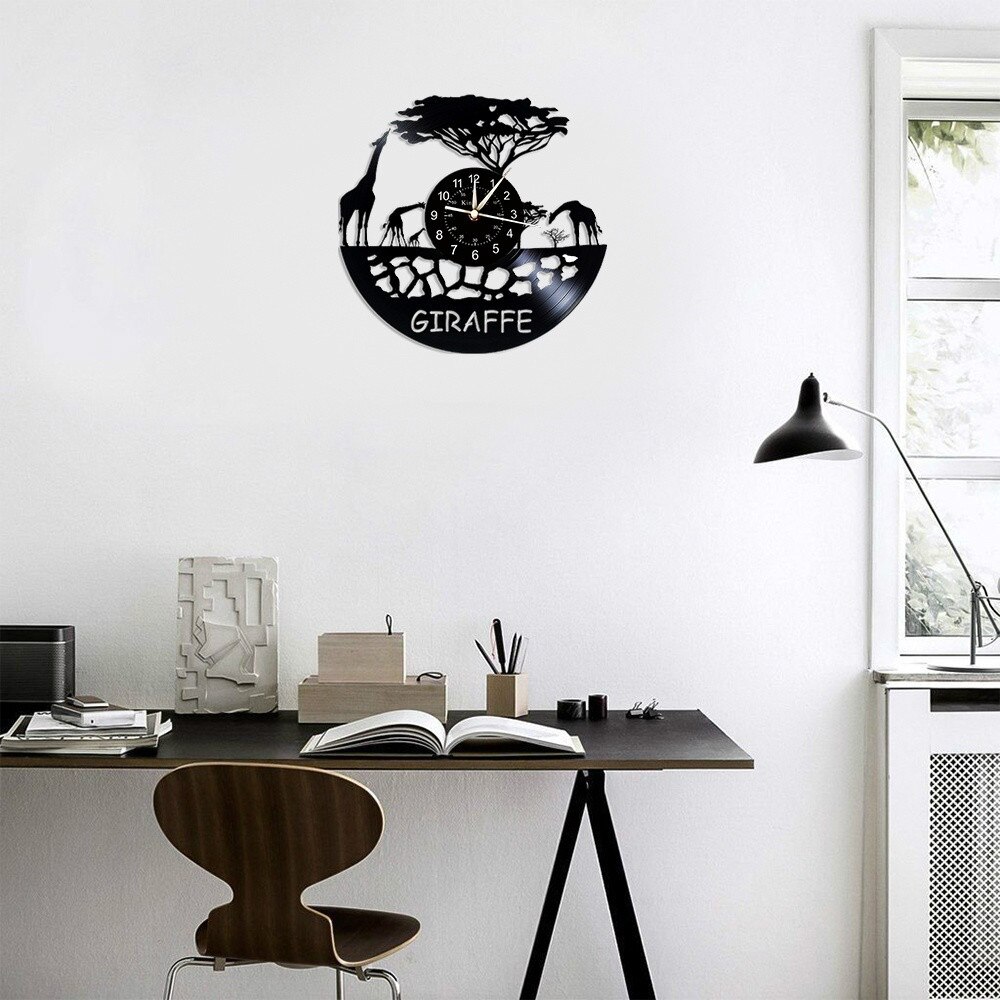 African Giraffe LED Vinyl Record Wall Clock - Nursery Room Wall Decor Ideas for Children -Unique Art