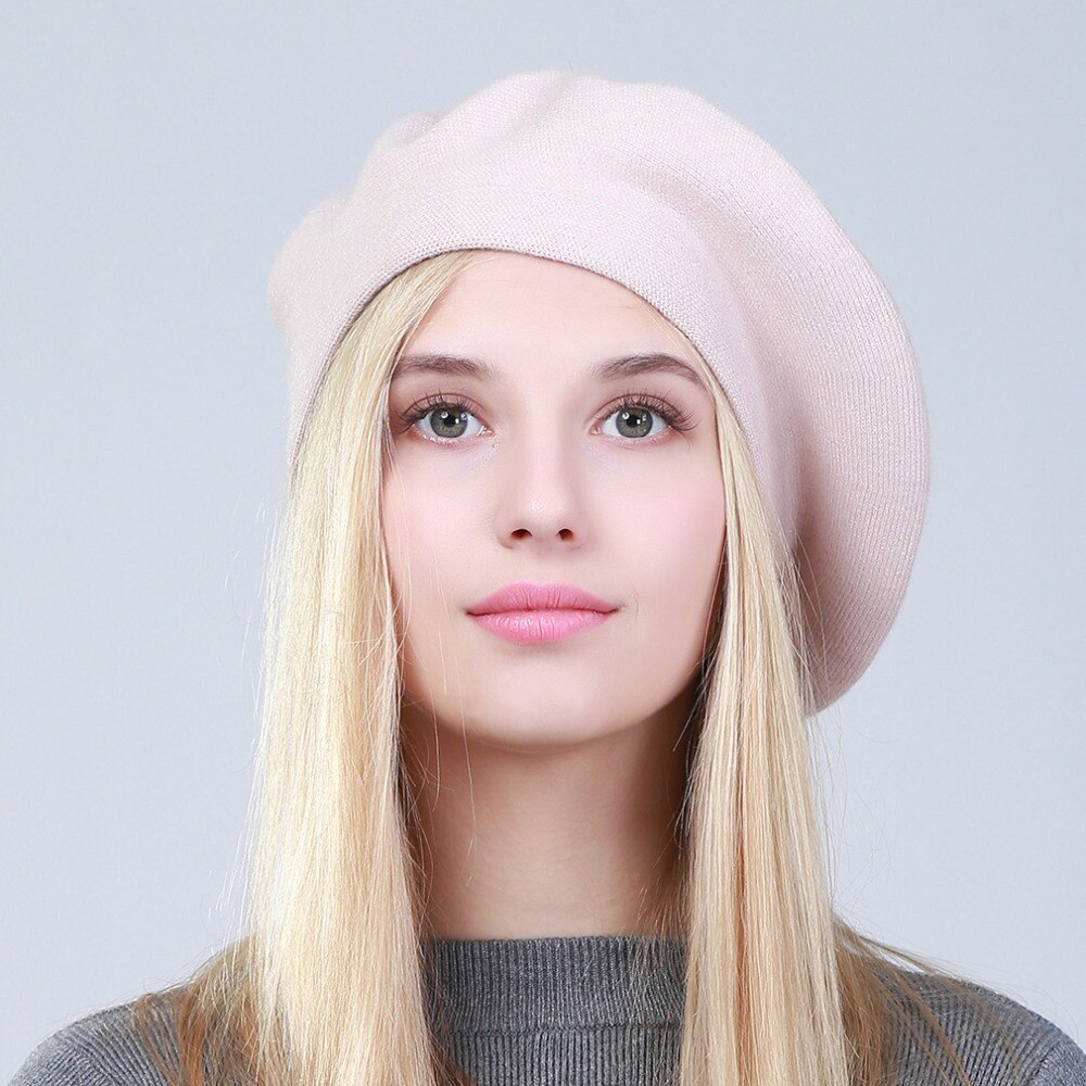 Geebro Women's Berets Hat Solid Color Wool Knitted Berets With Rhinestones Ladies French Artist Beanie Beret Hat GS108