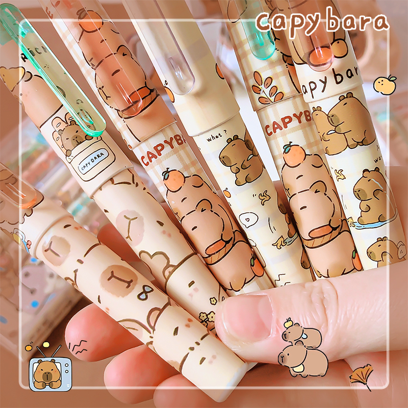 Suministros de papelería kawaii, accesorios escolares, bolígrafos bonitos para dibujar, marcadores de colores, rotuladores resaltadores de capibara, papelería estética