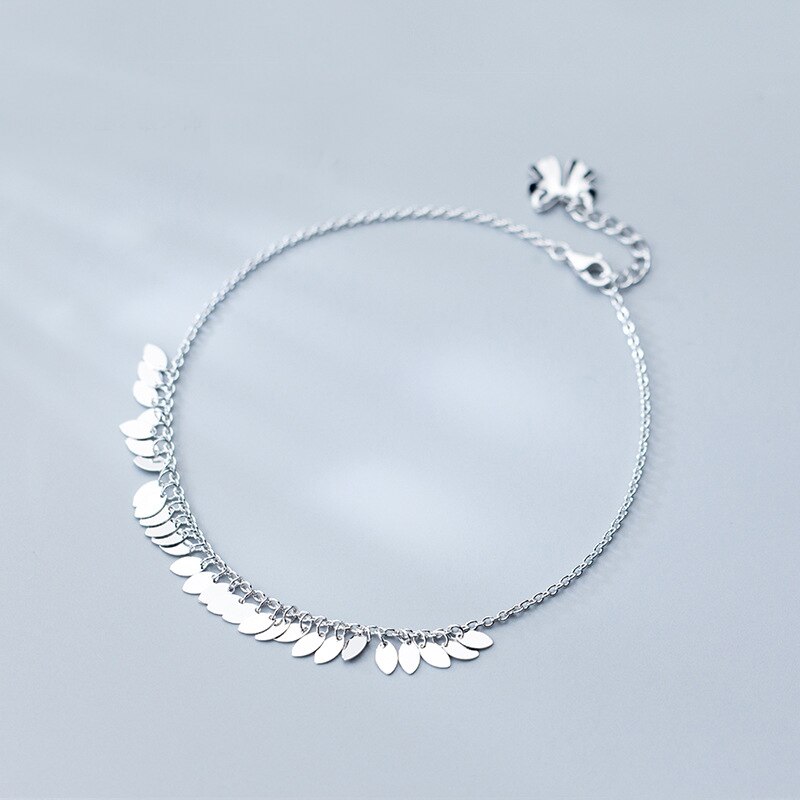 XMD 100% 925 Sterling Silber Armbinde Schmuck Oval Blätter Quaste S925 Fußkettchen Kette Geburtstag für Mädchen Dame