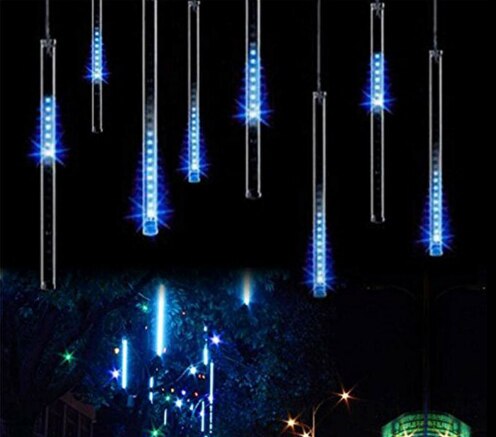 30cm solar meteor dusj lys 8 stk 144 led fe meteor dusj lys streng meteor lys for hagefest juledekorasjon: Blå
