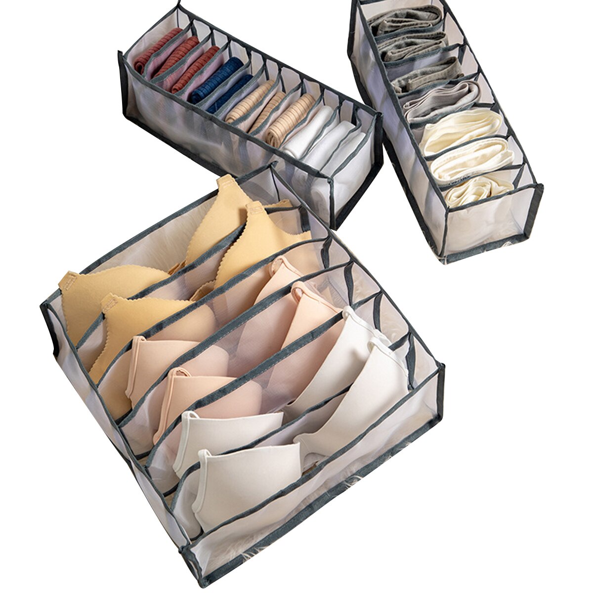 3 Pieces Storage Box Multipurpose Household Storage Box Commodity Shelf for Underwear Socks White/Gray: Gray