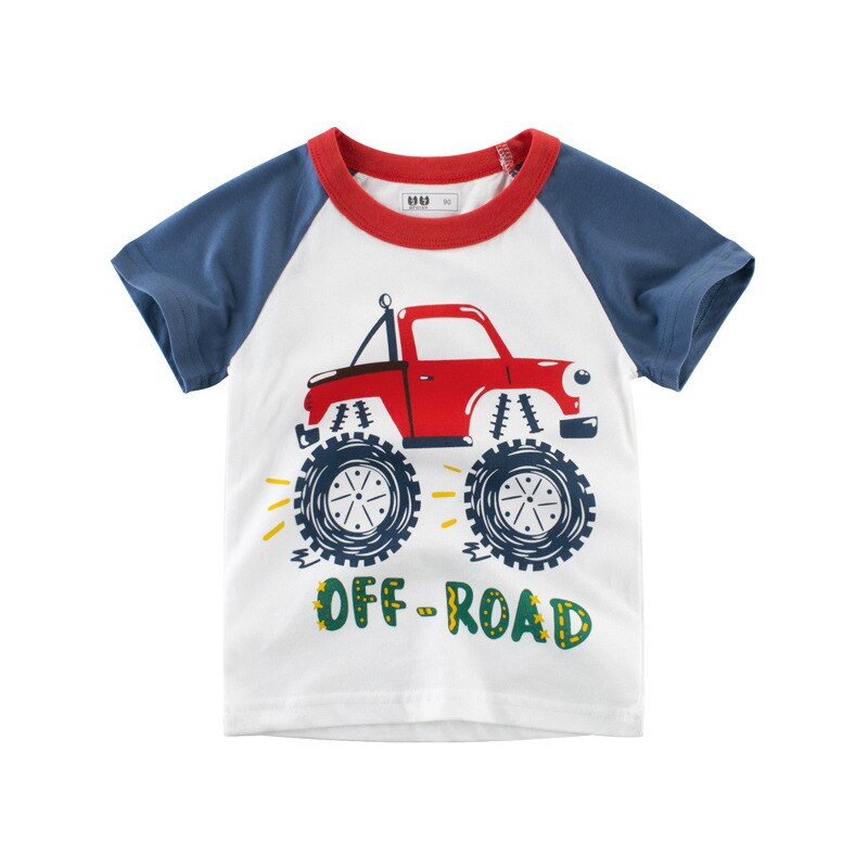 Kinderkleding Zomer Jongens Auto Patroon Korte Mouwen T-shirt Katoen Kinderen Dragen Kinderkleding: Blue and White / 90cm