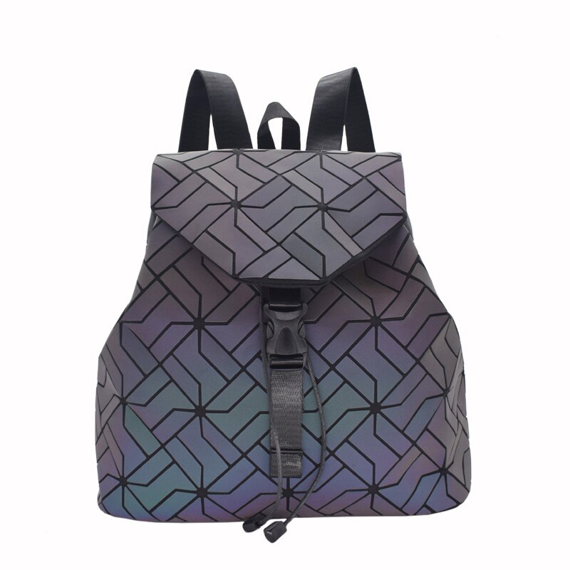 Couple Luminous Folding Set Backpack Chain Bag And Colorful Clutch Bag Rhombus College Style Personality Backpack Women: Luminous backpack A