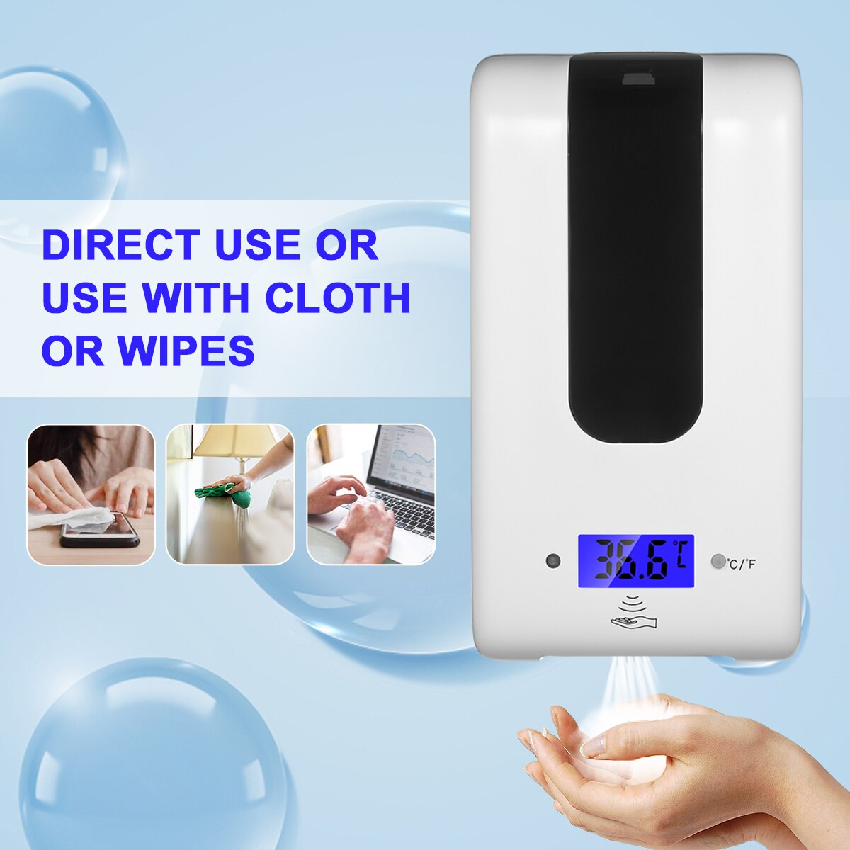 1200ML Automatic Alcohol Dispenser with Thermometer ℃/℉ Switchable Infrared Induction Non-Contact Sprayer Alcohol Dispenser