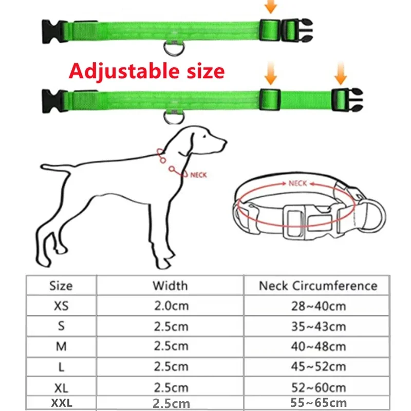 Led-glödande hundhalsband justerbart blinkande uppladdningsbart lysande halsband natt anti-förlorad hundsele för små hundar husdjursprodukter