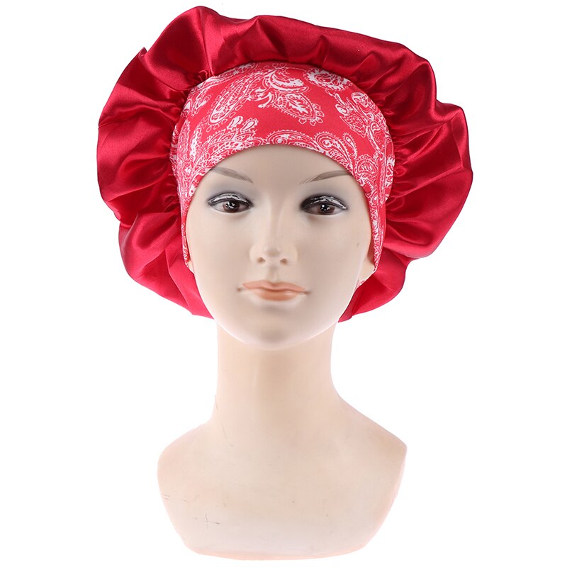 Slaapmuts voor dames, hoofddoek, haarverzorgingshoed, afrikaans patroon, ankara print, satijnen voering, zacht, extra groot hoofddeksel: Rood