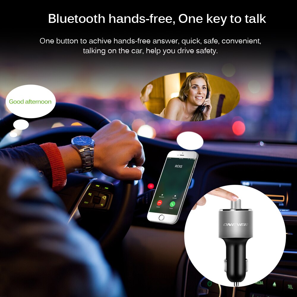 Onever Bluetooth Inalámbrico Adaptador de Coche Reproductor de MP3 FM Del Modulador Del Transmisor de Radio de Coche 3.4A Dual USB Cargador de Coche Manos Libres Kit de Coche