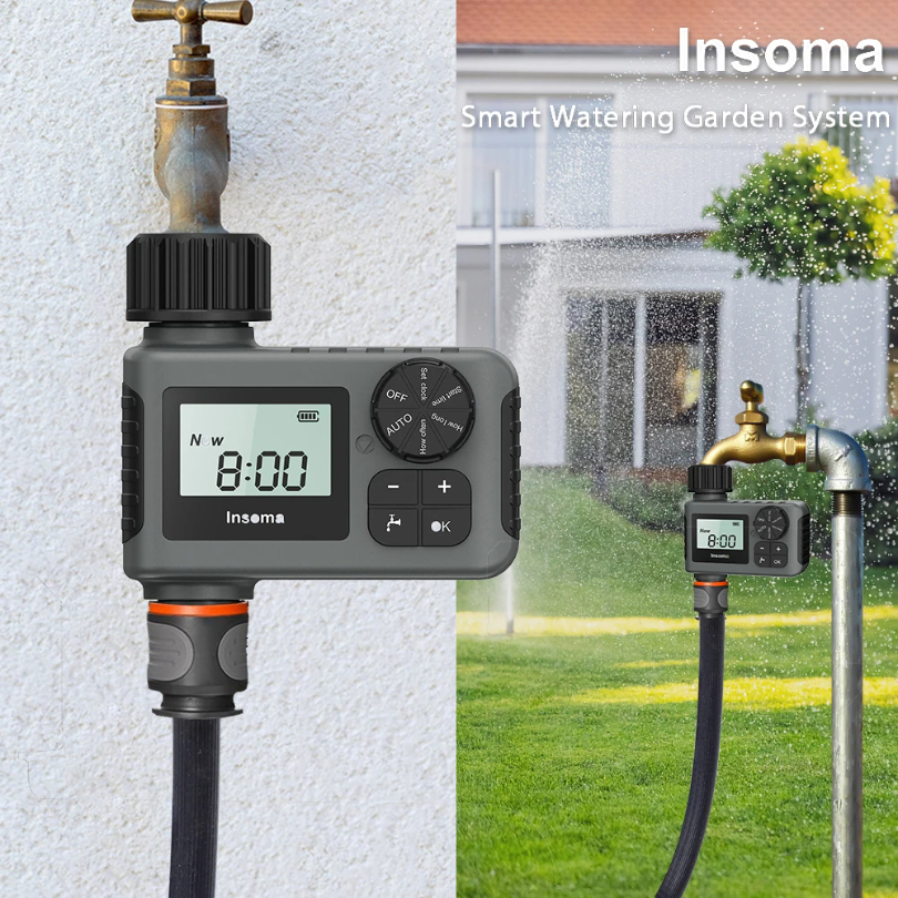 Temporizador de agua automático Insoma, sistema de riego inteligente, temporizador de aspersor, equipo programador de jardín, pantalla LCD IPX7
