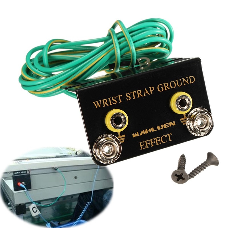 Durable Green Mayitr Anti Static Socket L Shaped ESD Ring Terminal Cable Ground for Wrist Strap Table Mats