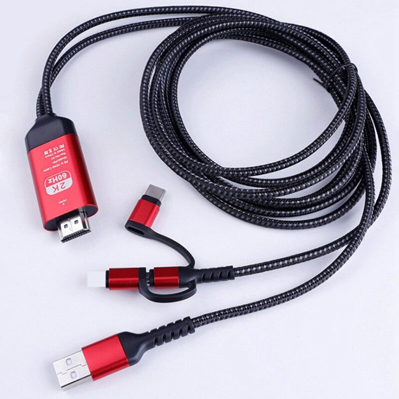 3 In 1 Micro-Usb Type-C Naar Hdmi Compatibele Adapter Kabel Hetzelfde Scherm Kabel Telefoon Naar Hdmi hetzelfde Scherm Kabel 2M
