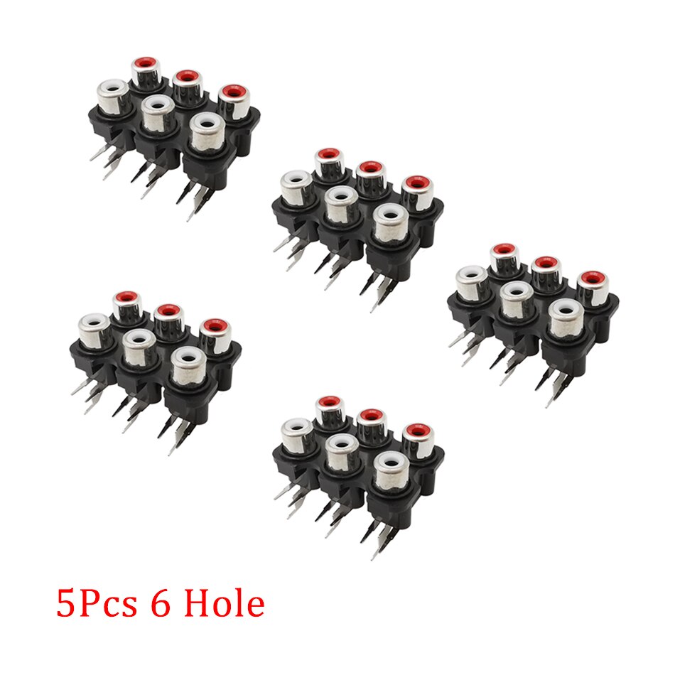 5Pcs/Lot 2/4/6 Hole RCA Female Stereo Audio Jack AV Audio Input Socket Connector Lotus Row Amplifier Interface Signal Connection: 6 Hole Black