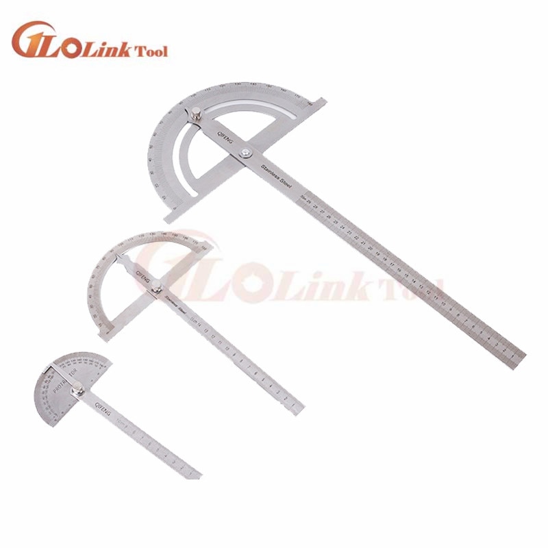 150mm 300mm de aço inoxidável 180 graus ângulo transferidor localizador régua medição rotativa ferramenta machinista artesão régua goniômetro