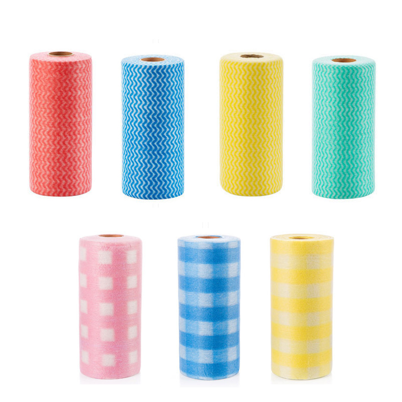Chiffons de nettoyage jetables en tissu Non tissé, 50 feuilles/rouleau, serviettes de cuisine, chiffons pratiques à rayures