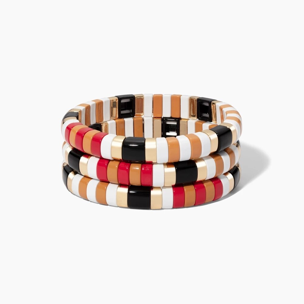 Kelitch Regenboog Armband Kleurrijke Emaille Kralen Armband Met Elastiek Tegel Enamel Armband Manchet Armbanden Voor Vrouwen