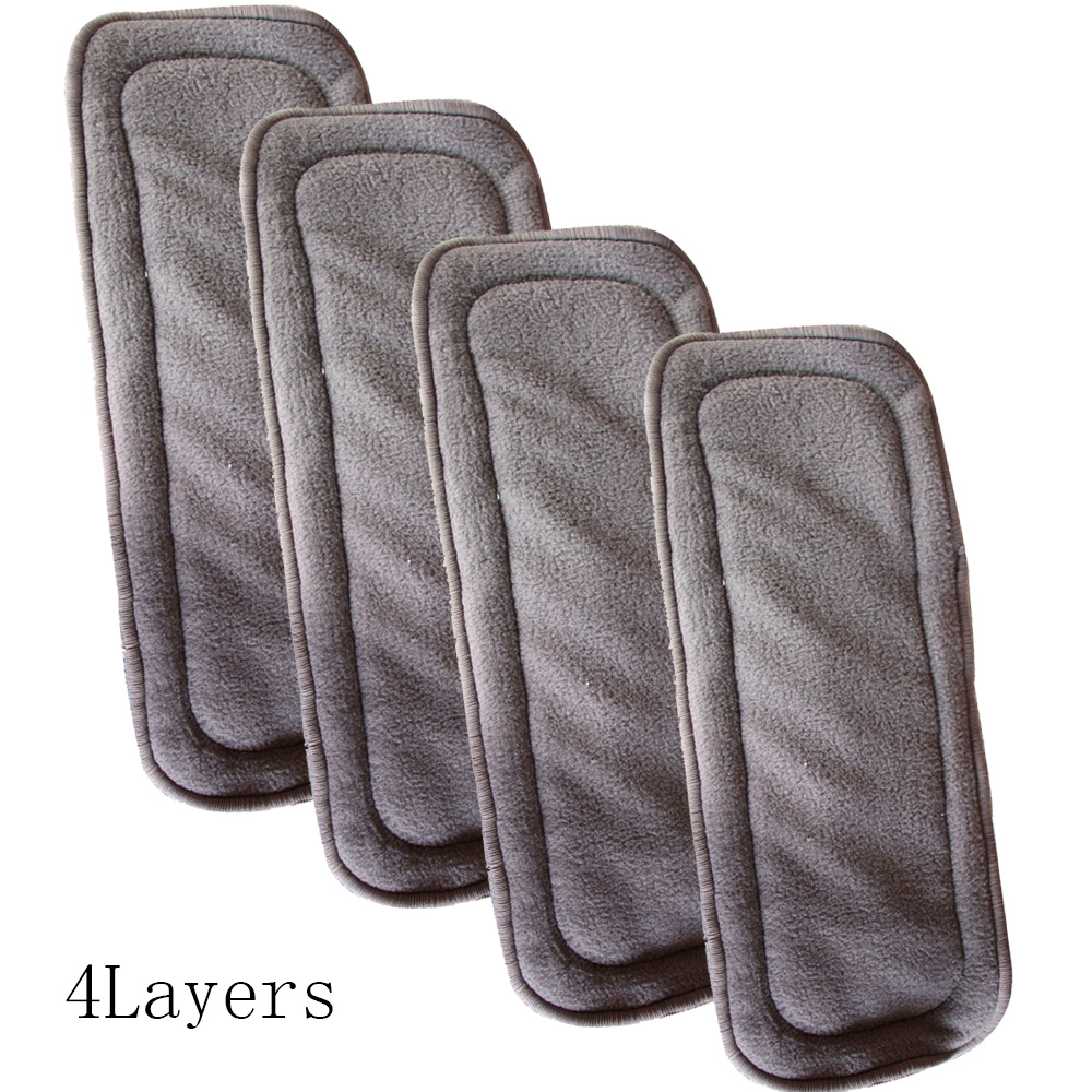 4PCS/Pack Washable AI2 Cloth Diapers Bamboo Charcoal Inner Baby Diaper Cover Washable Reusable Pocket Diaper Baby Nappies: 4layers Insert
