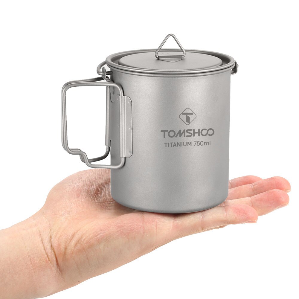 TOMSHOO Ultraleve 750 ml De Água De Titânio Titânio Pote Portátil Copo Caneca com Tampa e Alça Dobrável Ao Ar Livre de Acampamento Cozinhar