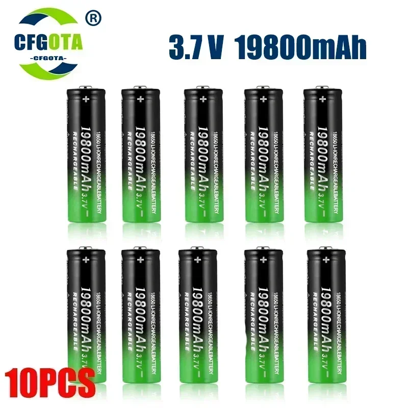 18650 Baterías de Litio Linterna 18650 Batería Recargable 3.7V 19800 Mah para Linterna + Cargador USB: Plata
