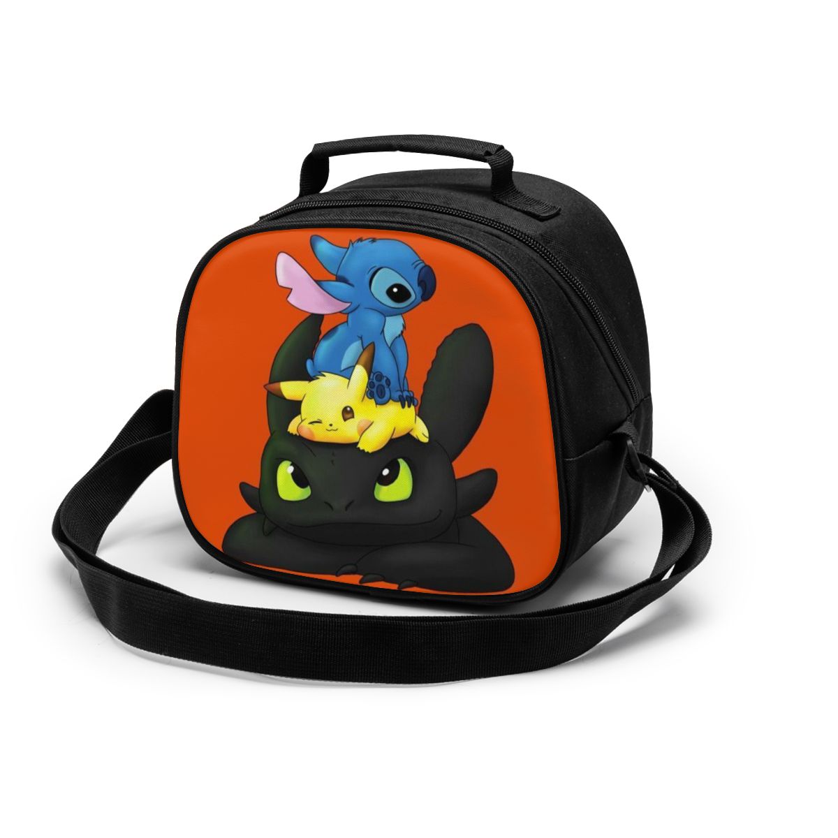 lovely Stitch Canvas Portable Cooler Lunch Bag Thermal Insulated Food Picnic Lunch Box Bag for students Kids children: Black5