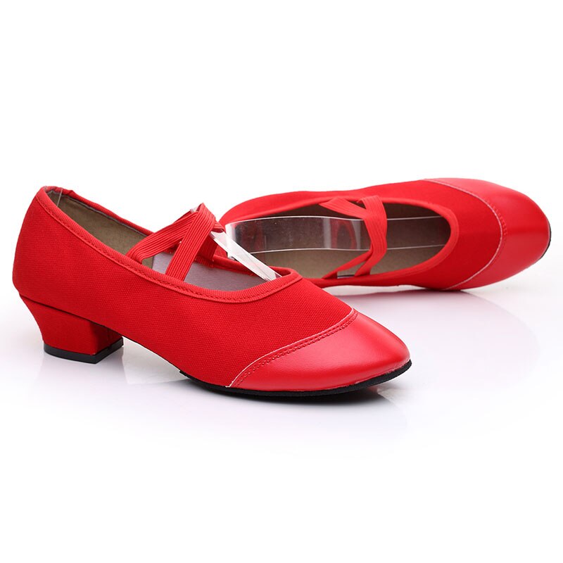 Women&#39;s Red/Black Canvas Dance Shoes Low Heel Dance Practice Shoes Soft And Breathable PU Shoes Head